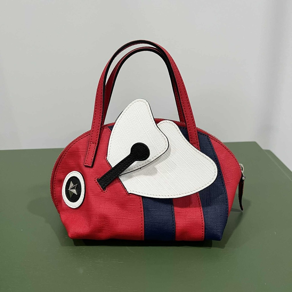 Gucci Children'S Bee Handbag Mini Bag Tote Leather Red White Navy 432695 Used